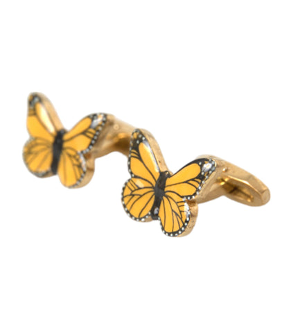 Dolce & Gabbana Gold Tone Brass Butterfly Enamel Men Cufflink