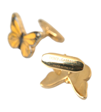 Dolce & Gabbana Gold Tone Brass Butterfly Enamel Men Cufflink