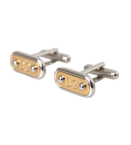 Dolce & Gabbana Silver Gold Plated Metal Brass Pin Cufflinks