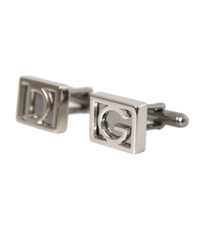 Dolce & Gabbana Silver Plated Metal Brass DG Logo Pin Cufflinks