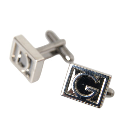 Dolce & Gabbana Silver Plated Metal Brass DG Logo Pin Cufflinks