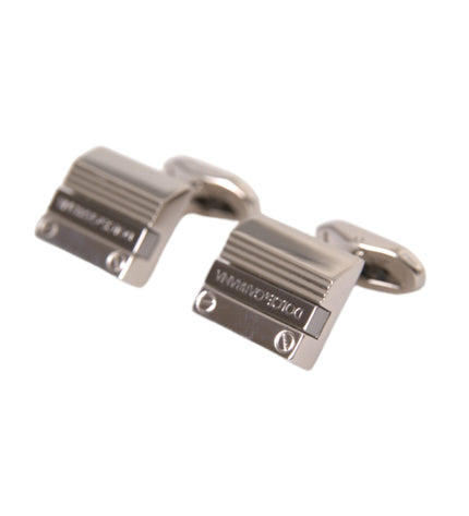 Dolce & Gabbana Silver Plated Metal Brass DG Logo Pin Cufflinks