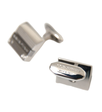 Dolce & Gabbana Silver Plated Metal Brass DG Logo Pin Cufflinks