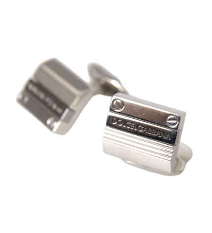 Dolce & Gabbana Silver Plated Metal Brass DG Logo Pin Cufflinks