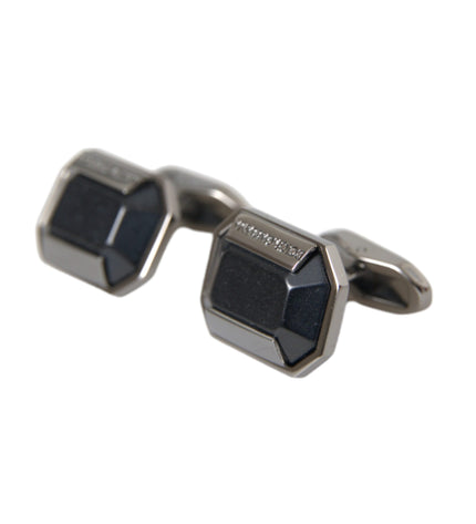 Dolce & Gabbana Silver Plated Brass Pin Crystal Cufflinks