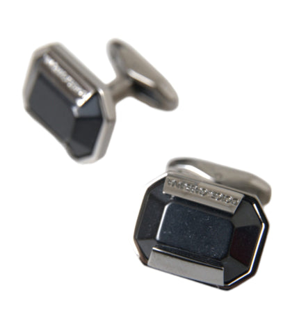 Dolce & Gabbana Silver Plated Brass Pin Crystal Cufflinks