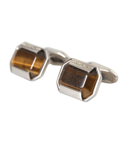 Dolce & Gabbana Silver Plated Brass Pin Crystal Cufflinks