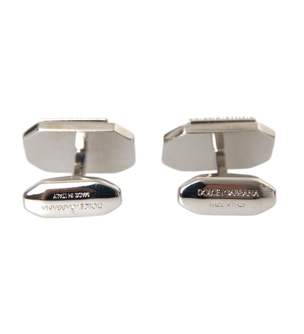 Dolce & Gabbana Silver Plated Brass Pin Crystal Cufflinks