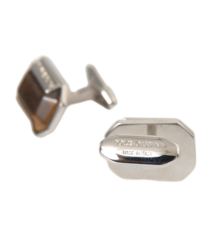 Dolce & Gabbana Silver Plated Brass Pin Crystal Cufflinks