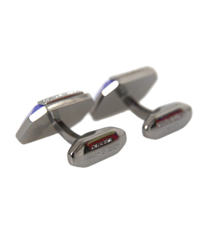 Dolce & Gabbana Silver Plated Brass Pin Crystal Cufflinks