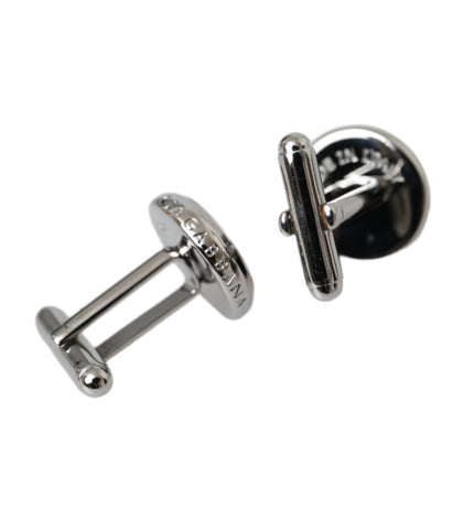 Dolce & Gabbana Silver Plated Brass Round Pin Men Cufflinks