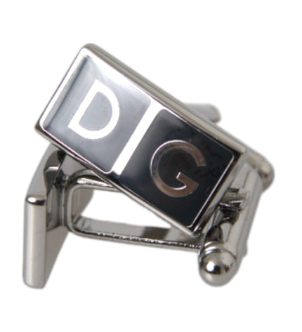 Dolce & Gabbana Silver Plated Metal Brass DG Logo Pin Cufflinks