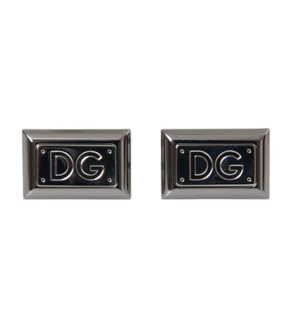 Dolce & Gabbana Silver Plated Metal Brass DG Logo Pin Cufflinks