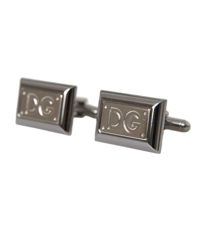 Dolce & Gabbana Silver Plated Metal Brass DG Logo Pin Cufflinks