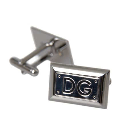 Dolce & Gabbana Silver Plated Metal Brass DG Logo Pin Cufflinks