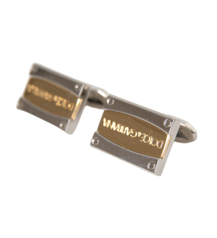 Dolce & Gabbana Silver Gold Plated Brass DG Logo Pin Cufflinks