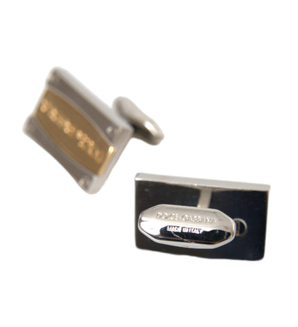 Dolce & Gabbana Silver Gold Plated Brass DG Logo Pin Cufflinks