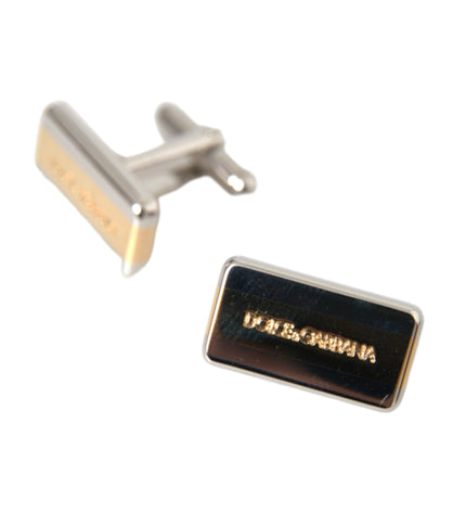 Dolce & Gabbana Silver Gold Plated Brass DG Logo Pin Cufflinks