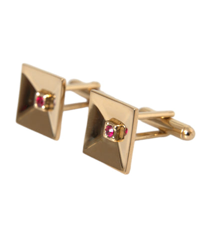 Dolce & Gabbana Gold Plated Brass Crystal Square Pin Cufflinks