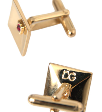 Dolce & Gabbana Gold Plated Brass Crystal Square Pin Cufflinks