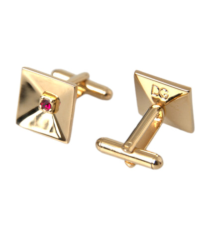 Dolce & Gabbana Gold Plated Brass Crystal Square Pin Cufflinks