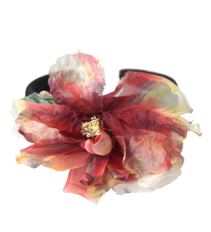 Dolce & Gabbana Rose Pink Silk Floral Black Tiara Women Hairband Diadem