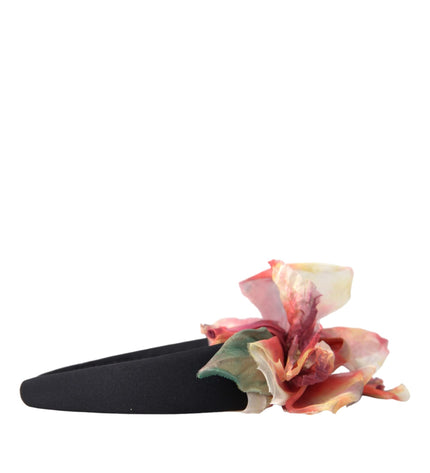 Dolce & Gabbana Rose Pink Silk Floral Black Tiara Women Hairband Diadem