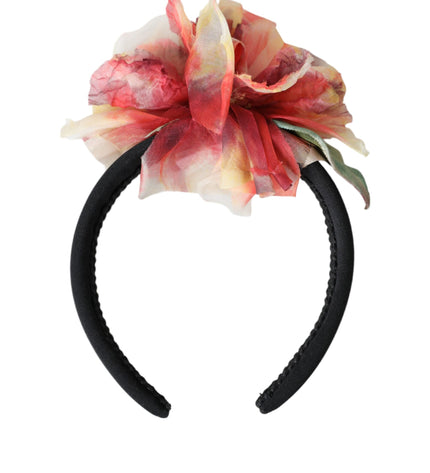 Dolce & Gabbana Rose Pink Silk Floral Black Tiara Women Hairband Diadem