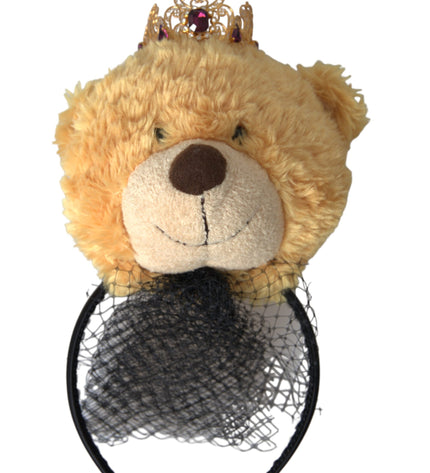 Dolce & Gabbana Brown Teddy Bear Gold Crystal Crown Hair Band Diadem