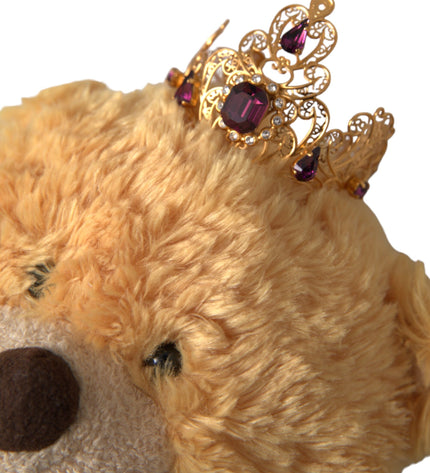 Dolce & Gabbana Brown Teddy Bear Gold Crystal Crown Hair Band Diadem