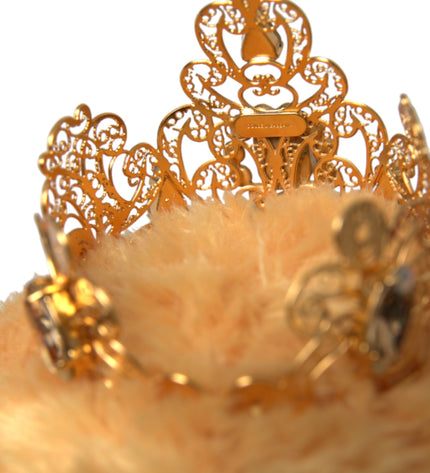 Dolce & Gabbana Brown Teddy Bear Gold Crystal Crown Hair Band Diadem