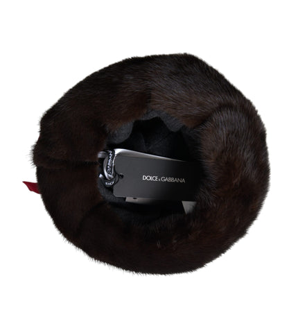 Dolce & Gabbana Dark Brown Mink Fur Gold Crystal Crown Hat