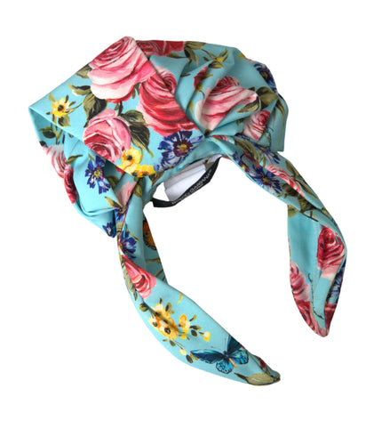 Dolce & Gabbana Turquoise Floral Applique Silk Women Headband Diadem