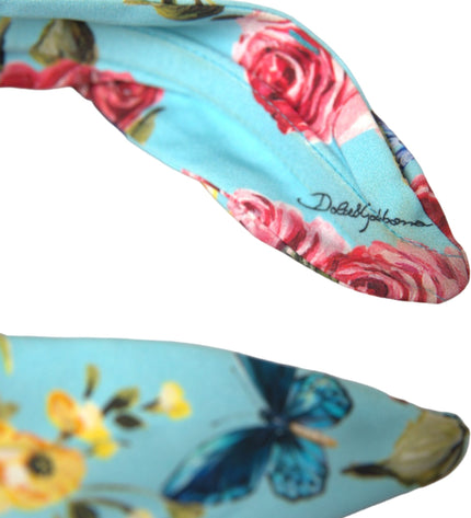 Dolce & Gabbana Turquoise Floral Applique Silk Women Headband Diadem