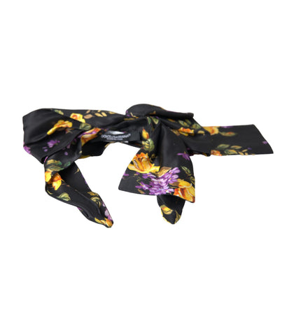 Dolce & Gabbana Black Floral Applique Silk Women Headband Diadem