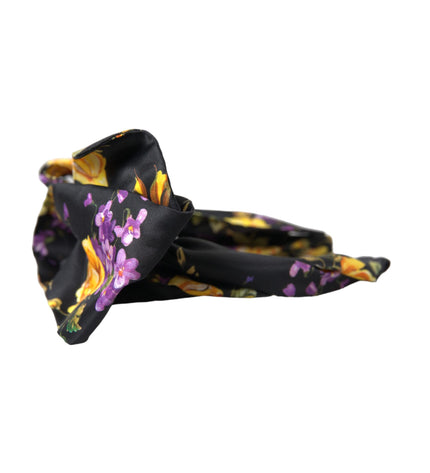 Dolce & Gabbana Black Floral Applique Silk Women Headband Diadem