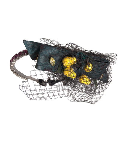 Dolce & Gabbana Black Lemons Sicily Purple Crystal Net Headband Diadem