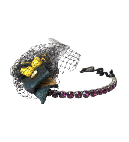 Dolce & Gabbana Black Lemons Sicily Purple Crystal Net Headband Diadem