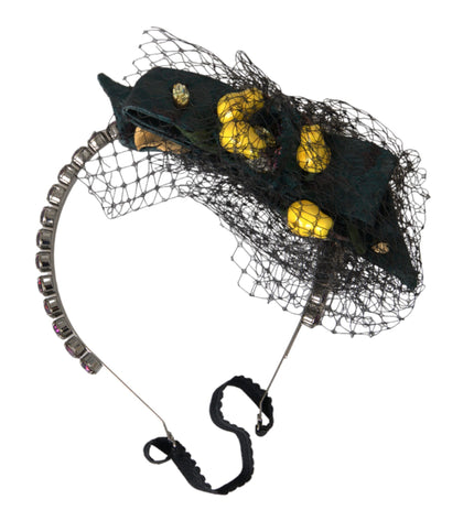 Dolce & Gabbana Black Lemons Sicily Purple Crystal Net Headband Diadem