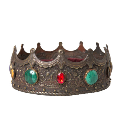 Dolce & Gabbana Bronze Brass Multicolor Crystal Crown Tiara Hat