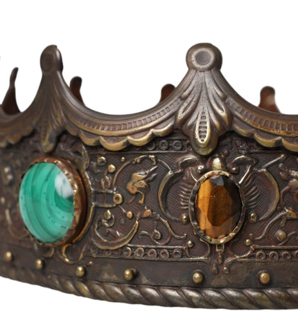 Dolce & Gabbana Bronze Brass Multicolor Crystal Crown Tiara Hat