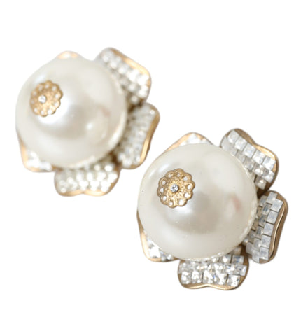 Dolce & Gabbana Gold Tone Maxi Faux Pearl Floral Clip-on Jewelry Earrings