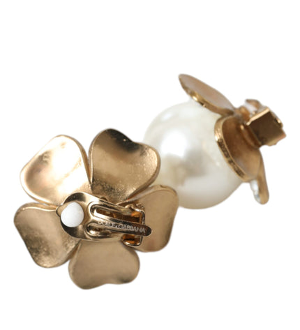 Dolce & Gabbana Gold Tone Maxi Faux Pearl Floral Clip-on Jewelry Earrings