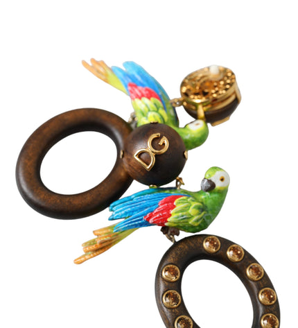 Dolce & Gabbana Multicolor Parrot Wood Brass Crystal Embellished Earrings