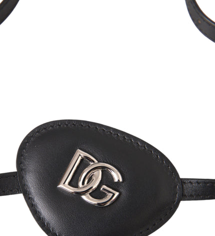 Dolce & Gabbana Black Calfskin Leather Metal DG Logo Eye Patch