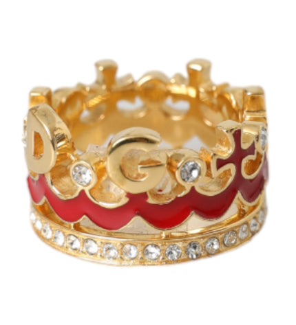 Dolce & Gabbana Gold Tone BrassCrystal Enamel DG CROWN Statement Ring