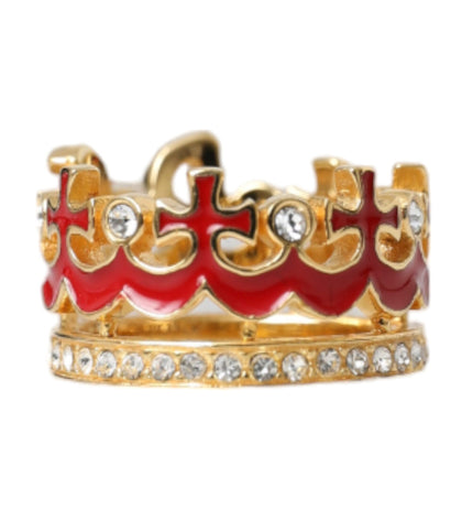 Dolce & Gabbana Gold Tone BrassCrystal Enamel DG CROWN Statement Ring