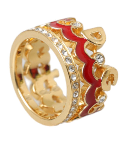 Dolce & Gabbana Gold Tone BrassCrystal Enamel DG CROWN Statement Ring