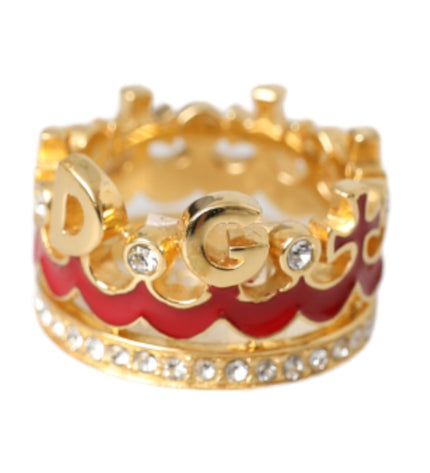 Dolce & Gabbana Gold Tone BrassCrystal Enamel DG CROWN Statement Ring