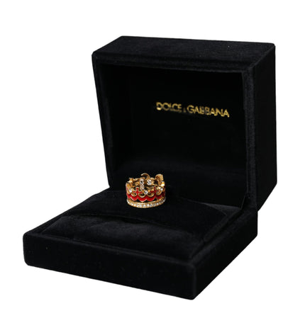 Dolce & Gabbana Gold Tone BrassCrystal Enamel DG CROWN Statement Ring